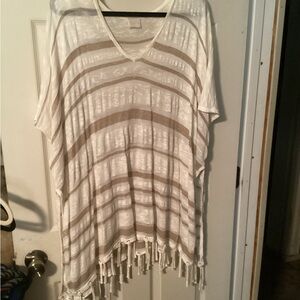 Chico's Cream and Gold V-Neck Poncho
